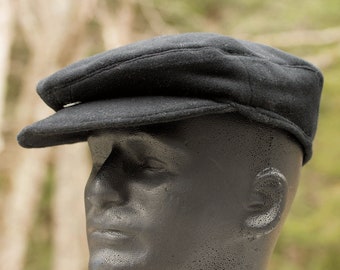 Mens Wool Flat Cap | Drivers Cap |  Black Flat Cap