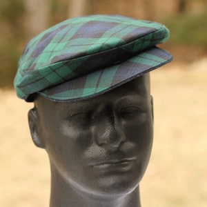 Black Watch Tartan Wool Flat Cap: Scottish Plaid Hat