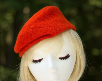 Orange Boucle Wool Pillbox Hat: 1950s Cocktail Style