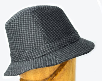 Dr. Henry Jones, Sr. Fedora Houndstooth Wool Tweed English Walking Hat | Trilby Elgin Hat | Black, Brown, Grey Hounds Tooth | Cosplay Hat