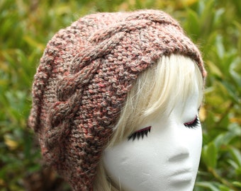 Cable Knit Ear Warmer in Mohair | Turban in Cinnamon Brown Wool with Copper Highlights