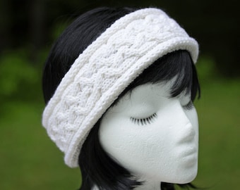 Knit Headband in White Cashmere Wool | Cable Knit Ear warmer | Hand Knit Cashmere & Merino Wool, Creamy White Winter Headband