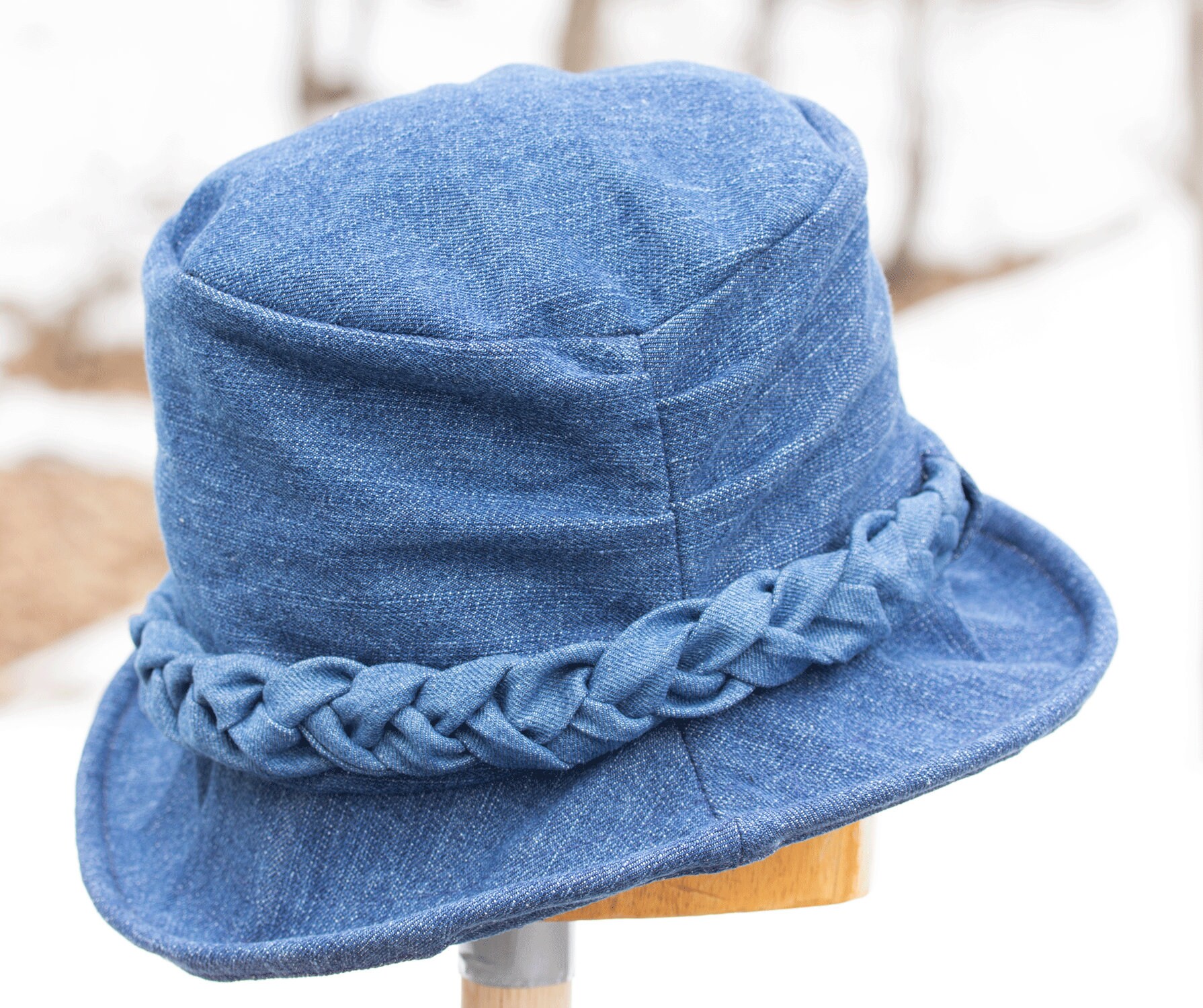 Women's Blue Denim Hat With Curled Brim Upturned Rolled Etsy UK