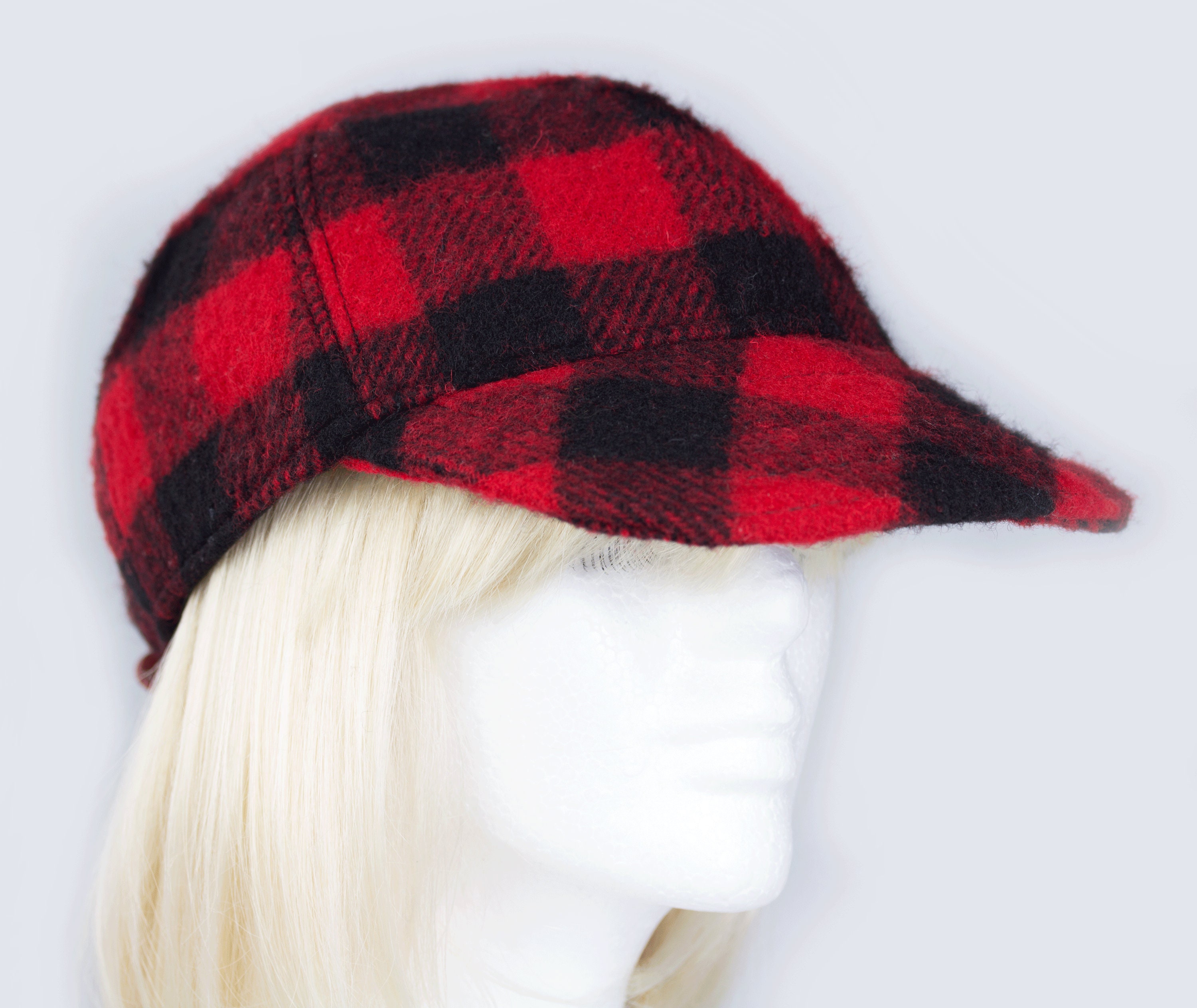Buffalo Plaid Wool Baseball Cap in Red 