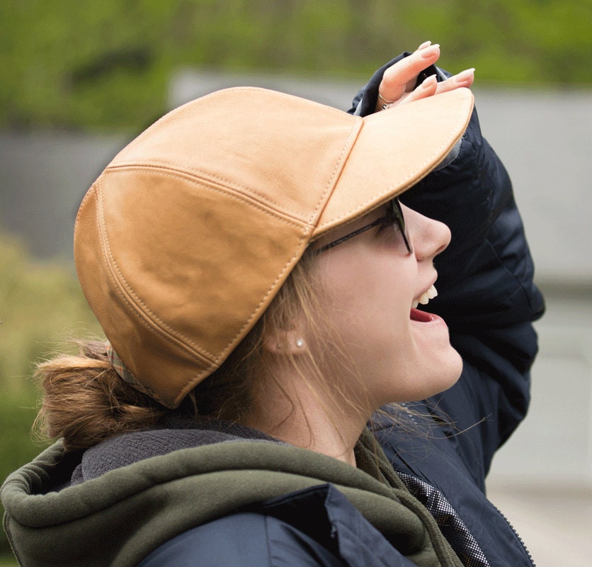 Leather Baseball Cap in Black Tan or 