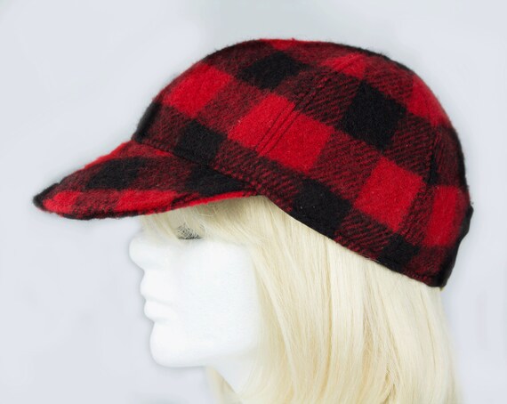 Buffalo Plaid Wool Baseball Cap in Red 