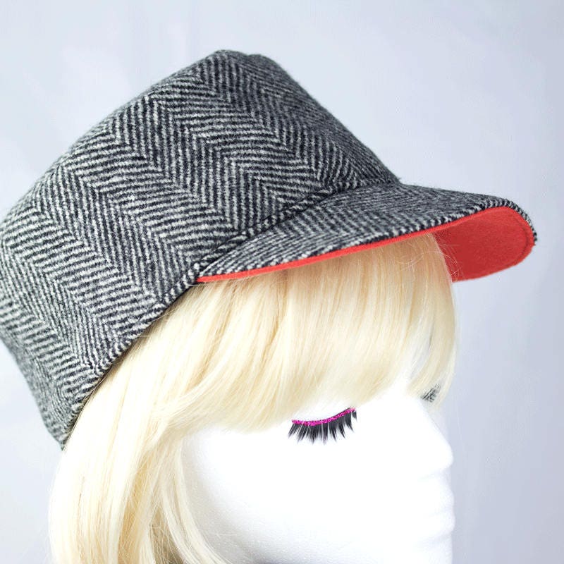 Cadet Cap in Herringbone Wool in Black 