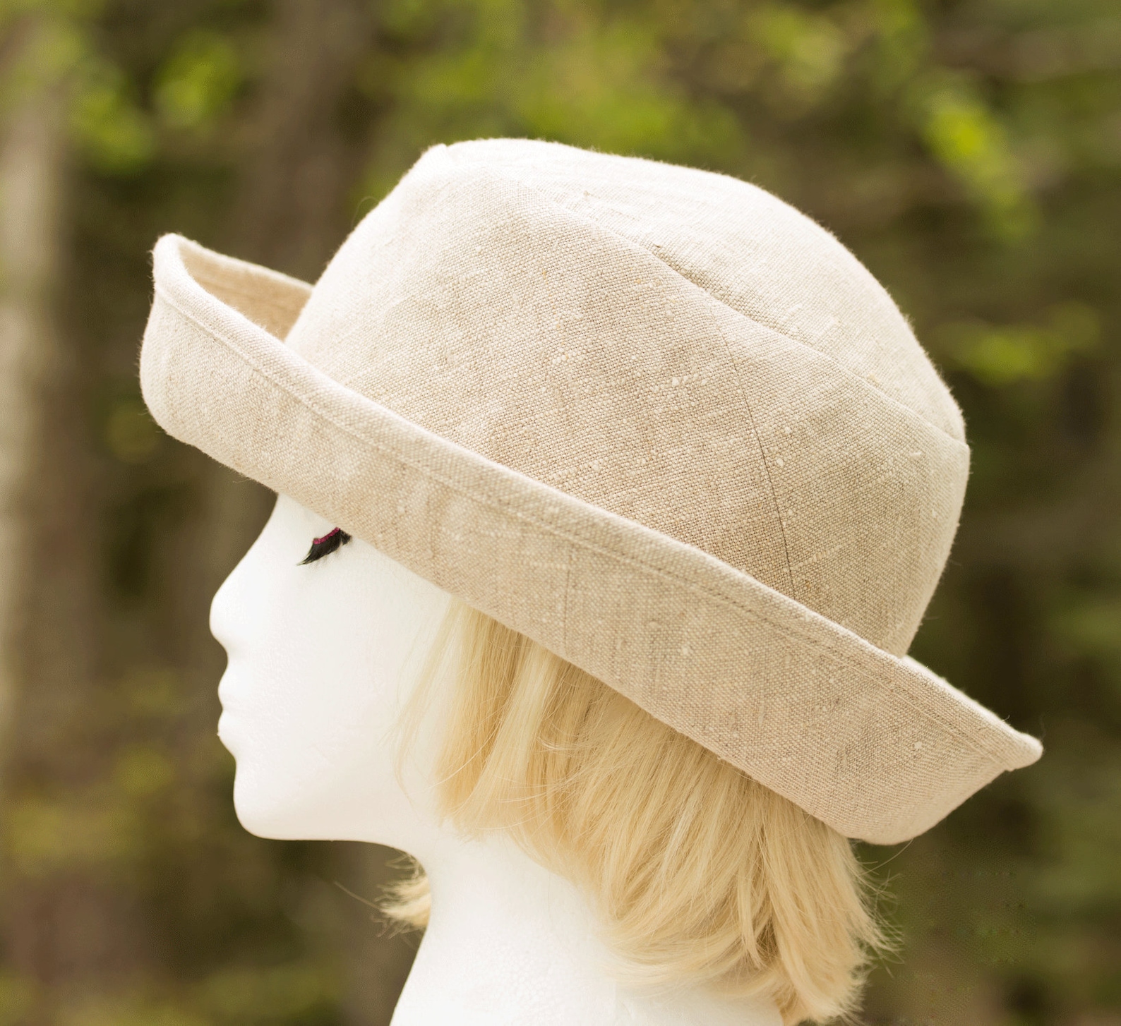 Women Linen Summer Hat Rolled Brim off White Wide Upturned Brim Diane