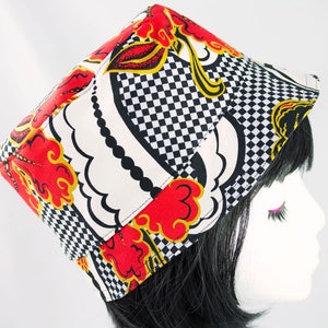 Women's Summer Cotton Bucket Hat Reversible Sun Hat Cloche in Red Black White Check & Polka Dot Hat Beach and Garden Hat Floral and black