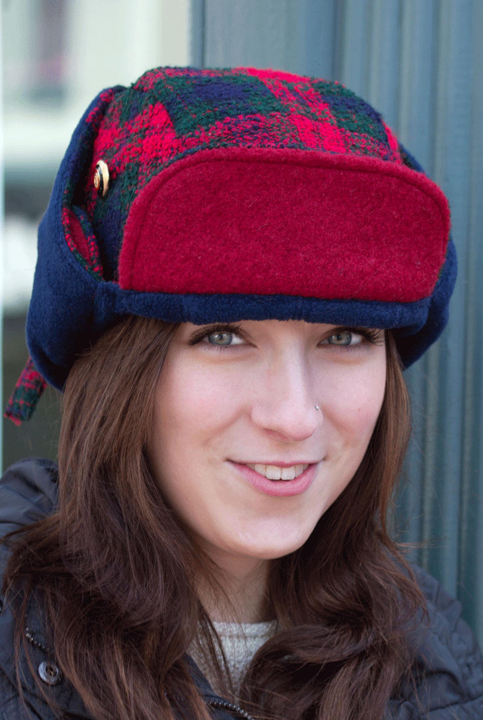 Red Plaid Lumberjack Hat With Ear Flaps Winter Trapper Hat Red Plaid