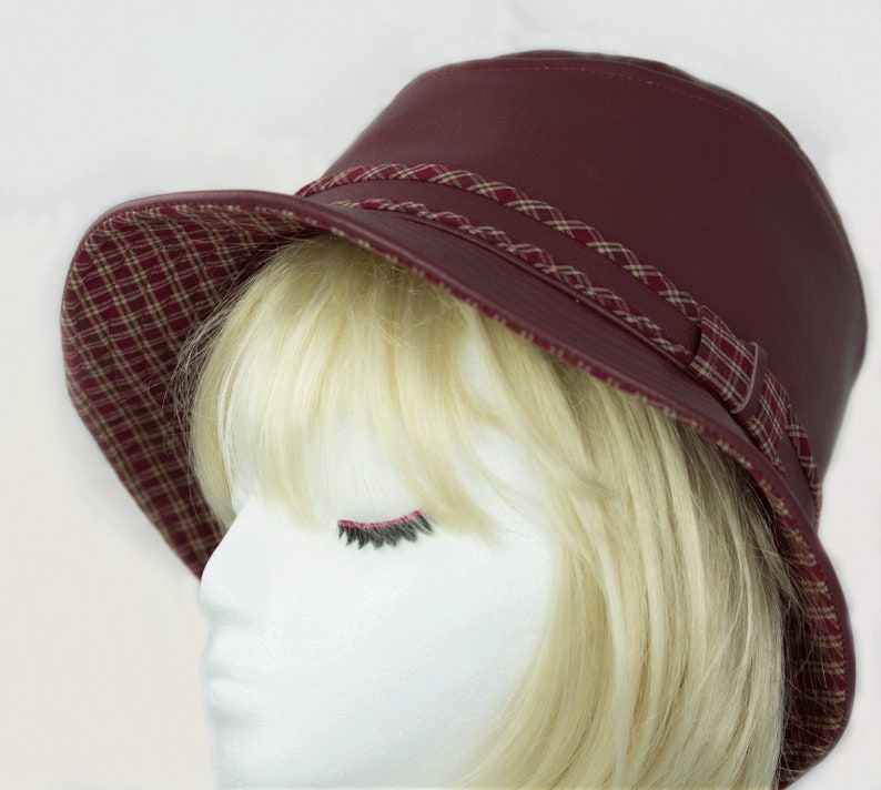 Burgundy Maroon Fedora Brown Leather Hat Short Brim Custom Etsy