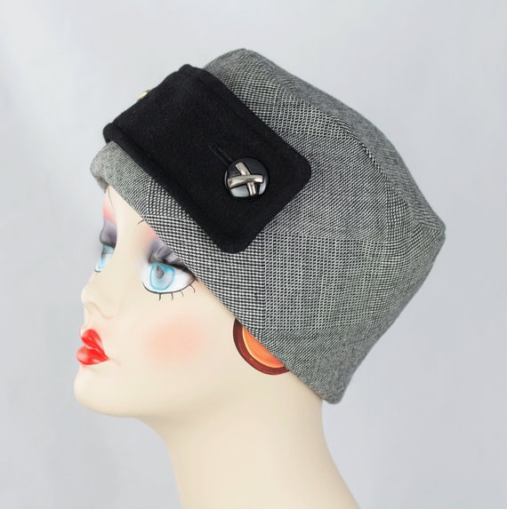 Pillbox Hat in Micro Checked Wool 