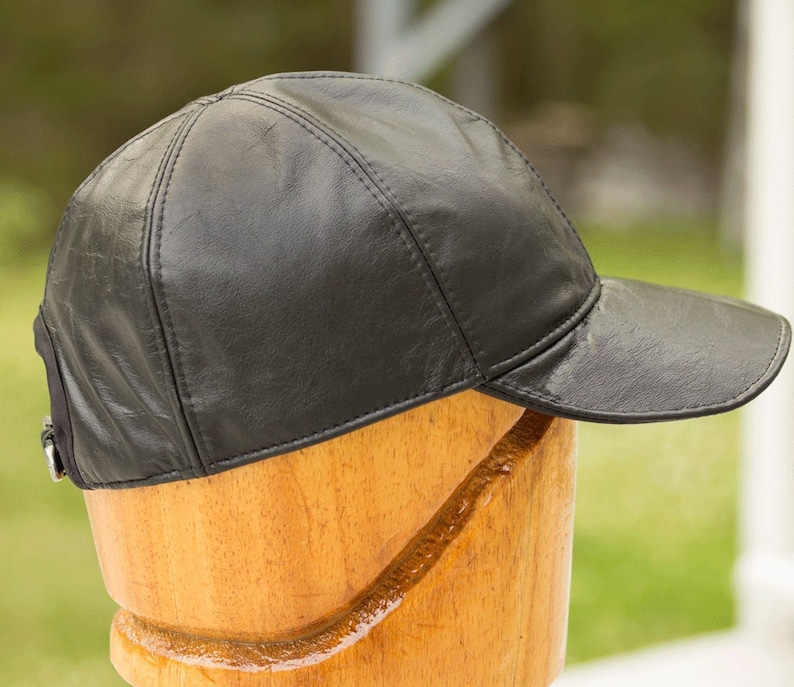 Black leather baseball cap