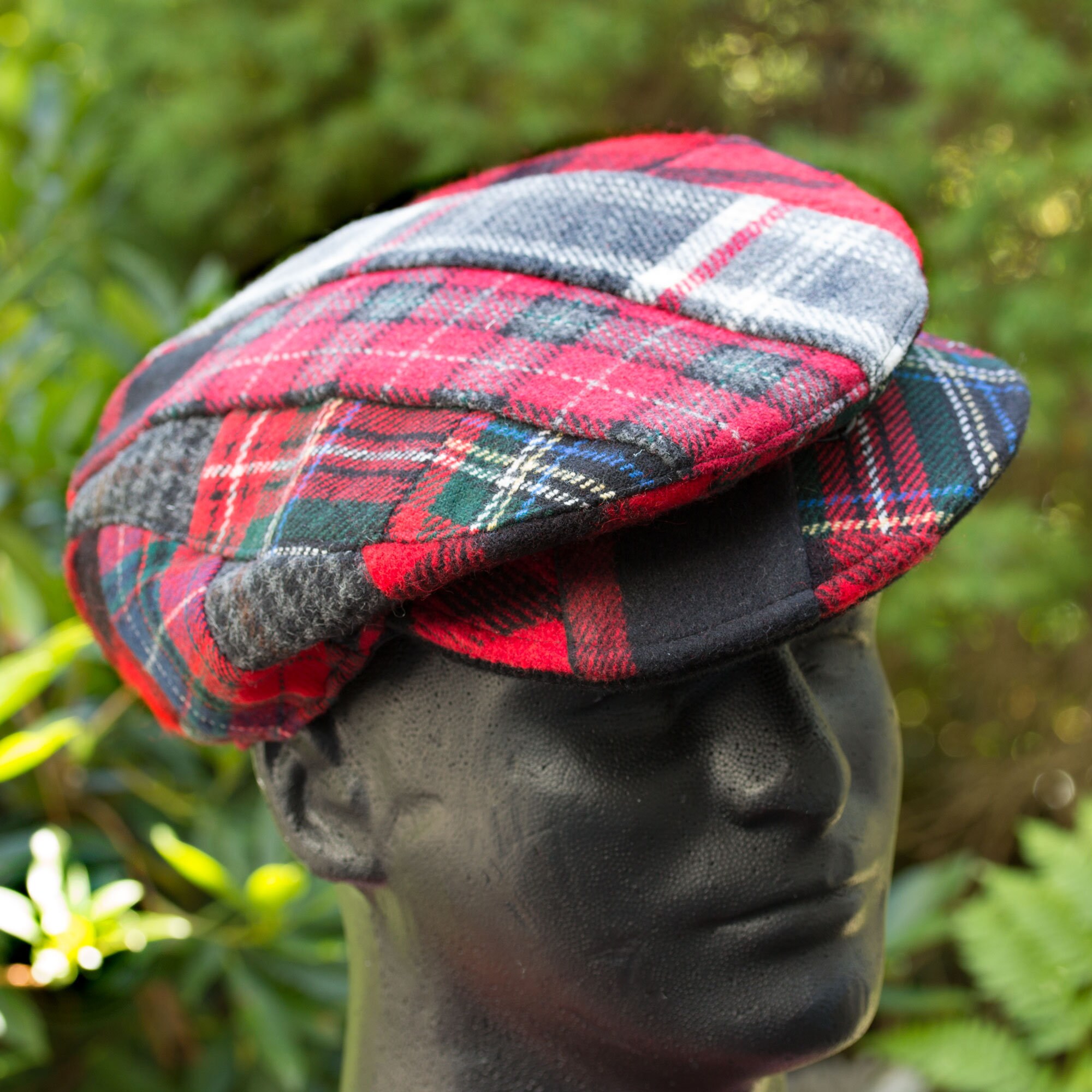 Patchwork Flat Cap in Red Tartan Plaid Wool Drivers Cap Ivy Etsy Polska