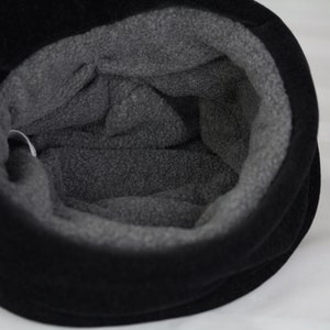 1920s Retro Black Cloche w Upturn Brim Black Fleece Rolled Brim Winter Hat w/ Oversize Floppy Flower or Silver Starburst Rhinestone Brooch image 10