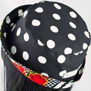 Women's Summer Cotton Bucket Hat Reversible Sun Hat Cloche in Red Black White Check & Polka Dot Hat Beach and Garden Hat image 8