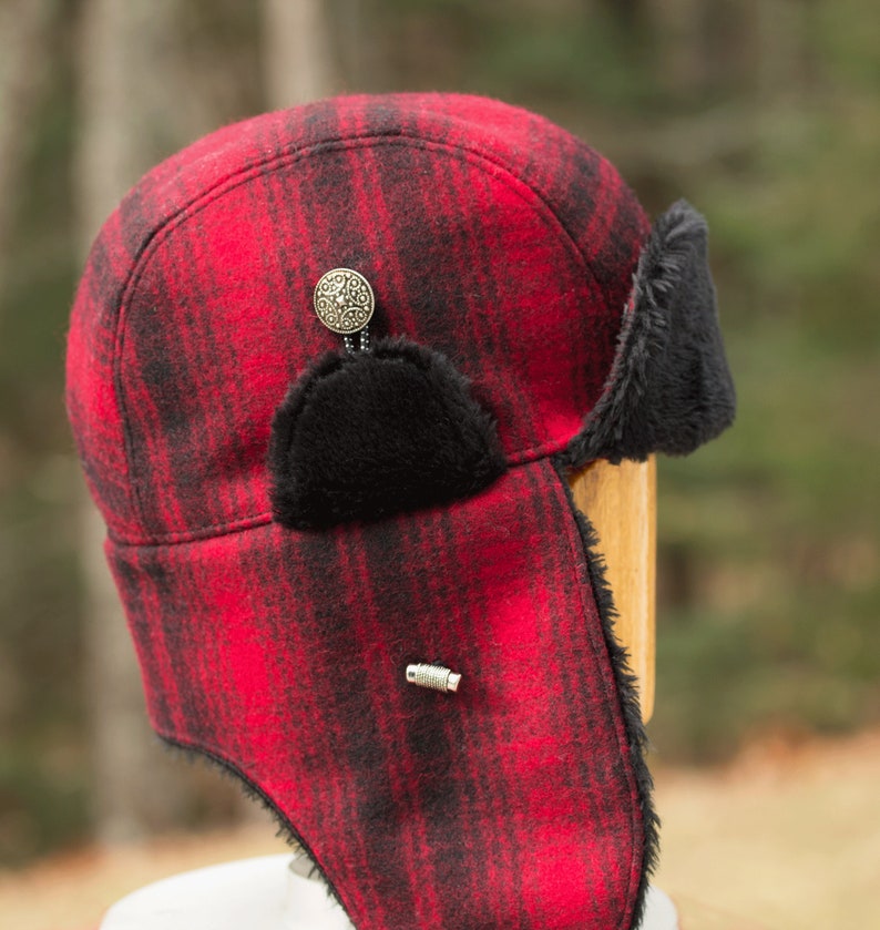 Camp Hat Winter Trapper Hat Red Plaid Lumberjack Hat in Plaid Aviator Bomber Hat Red Plaid Winter Cap Wool Ear Flap Hat