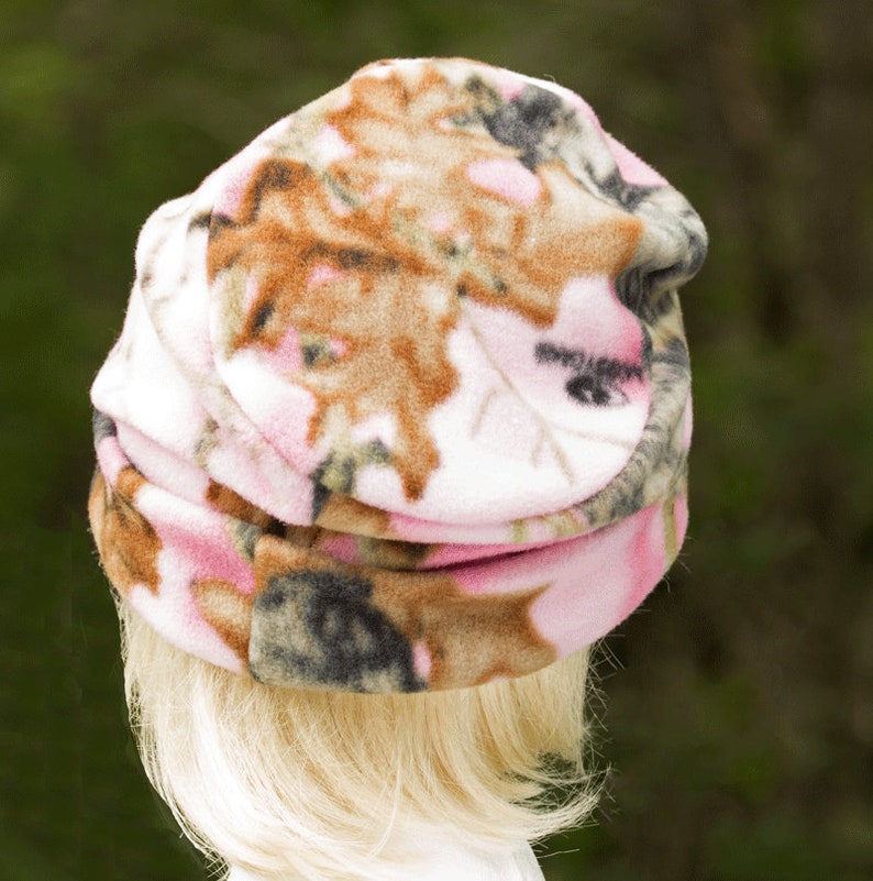 Pink Camo Fleece Beanie Women's Camouflage Hunting Cap Pink Tan Brown