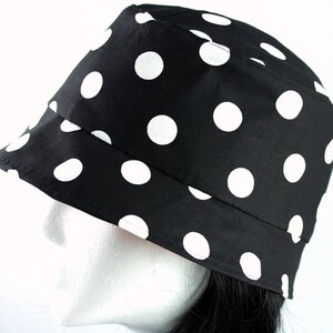 Women's Summer Cotton Bucket Hat Reversible Sun Hat Cloche in Red Black White Check & Polka Dot Hat Beach and Garden Hat image 3