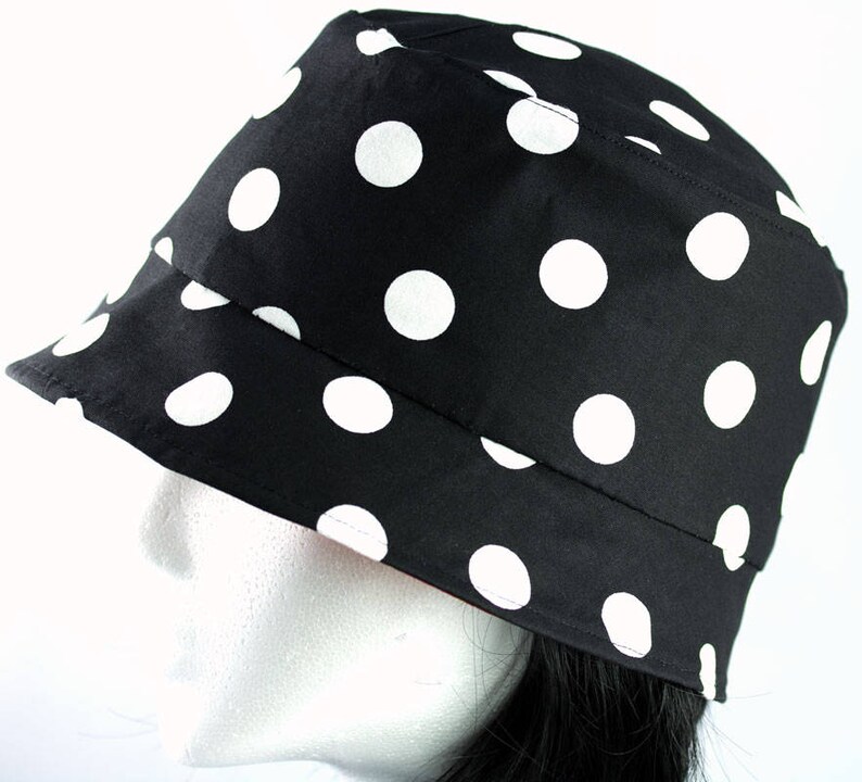 Women's Summer Cotton Bucket Hat Reversible Sun Hat Cloche in Red Black White Check & Polka Dot Hat Beach and Garden Hat image 3