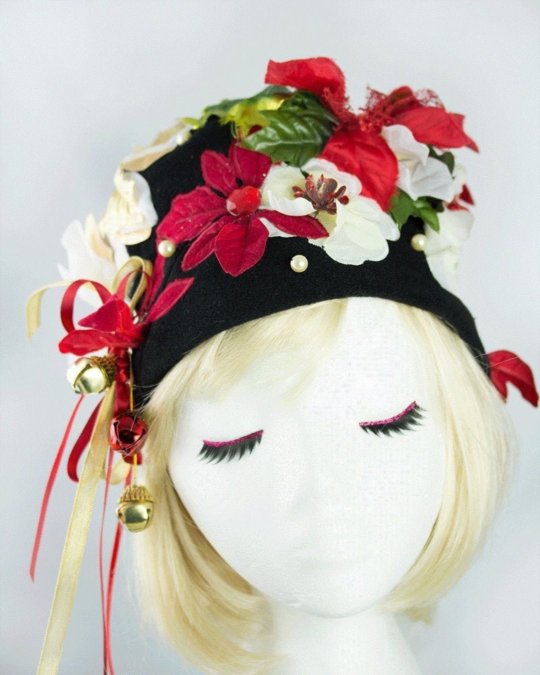 Aunt Bethany Christmas Vacation Hat: Black Wool Pillbox With