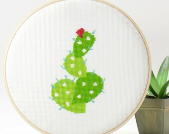 Cactus Flower Cross Stitch Pattern, Garden Floral Wall Art Hanging, Modern Embroidery Sewing Pattern, DIY Home Decor, Digital Download, Gift