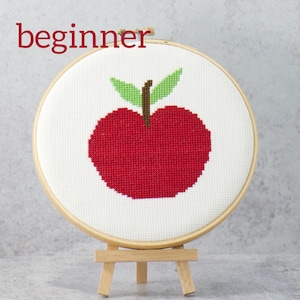 Beginner Counted Cross Stitch Pattern, Simple + Easy School Red Apple Embroidery Chart, New DIY Learner Pattern, Teacher Classroom Gift