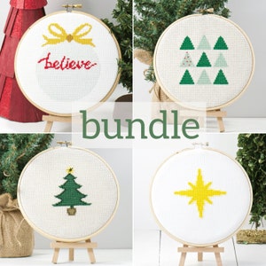 Christmas Decor Bundle, Christmas Tree Hand Embroidery Pattern, Beginner Cross Stitch, Xmas Tree Craft Instant Download, DIY Craft Project
