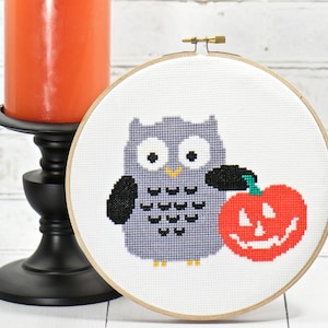 Funny Owl Cross Stitch. Modern Owl Pattern. Fall Craft Ideas. DIY Hoop Art. Halloween Decorations. DIY Hand Embroidery. DIY Halloween Ideas image 1