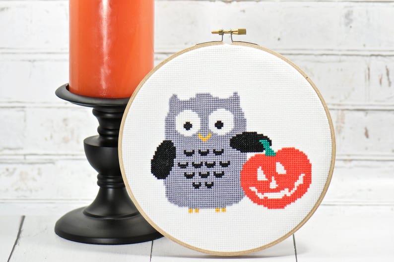 Funny Owl Cross Stitch. Modern Owl Pattern. Fall Craft Ideas. DIY Hoop Art. Halloween Decorations. DIY Hand Embroidery. DIY Halloween Ideas image 1