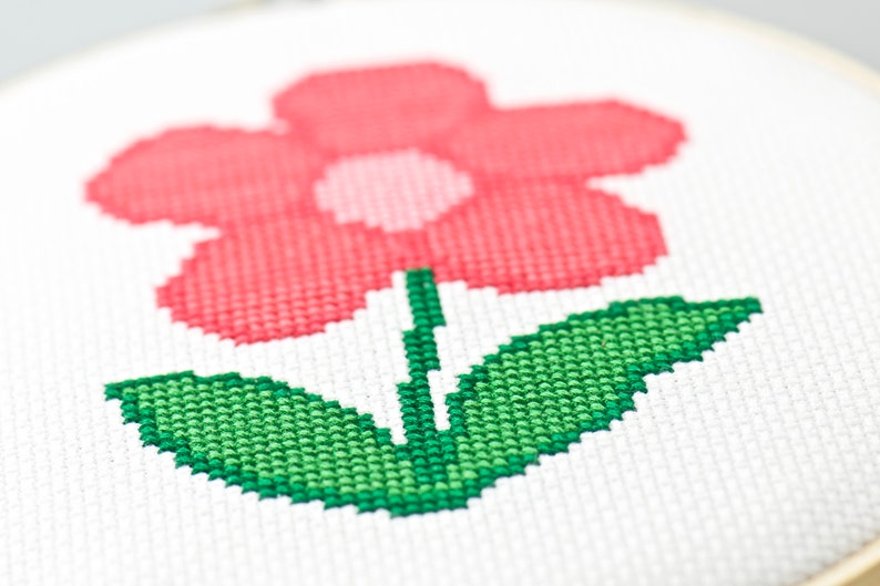 Blooming Flower Cross Stitch Pattern Simple Hand Embroidery Etsy