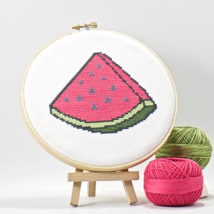 Summer Juicy Watermelon Cross Stitch Pattern, DIY Craft Sewing Pattern, Picnic Basket Snack Design, Easy Simple Embroidery, Instant Download