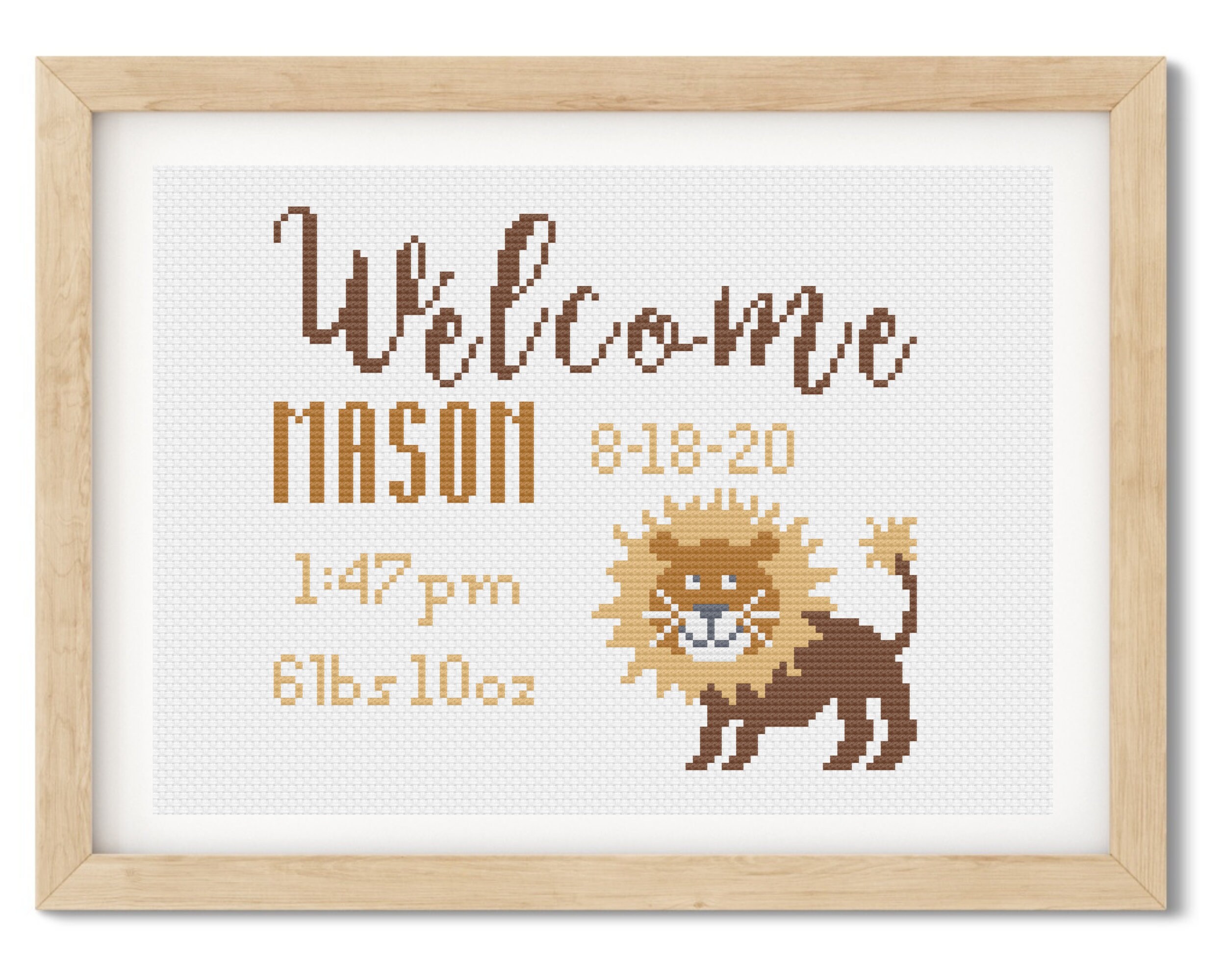 Custom Zodiac Welcome Baby Announcement, Leo Counted Cross Stitch DIY Instant Pattern, Alphabet Number Chart, Horoscope Nursery Wall Art