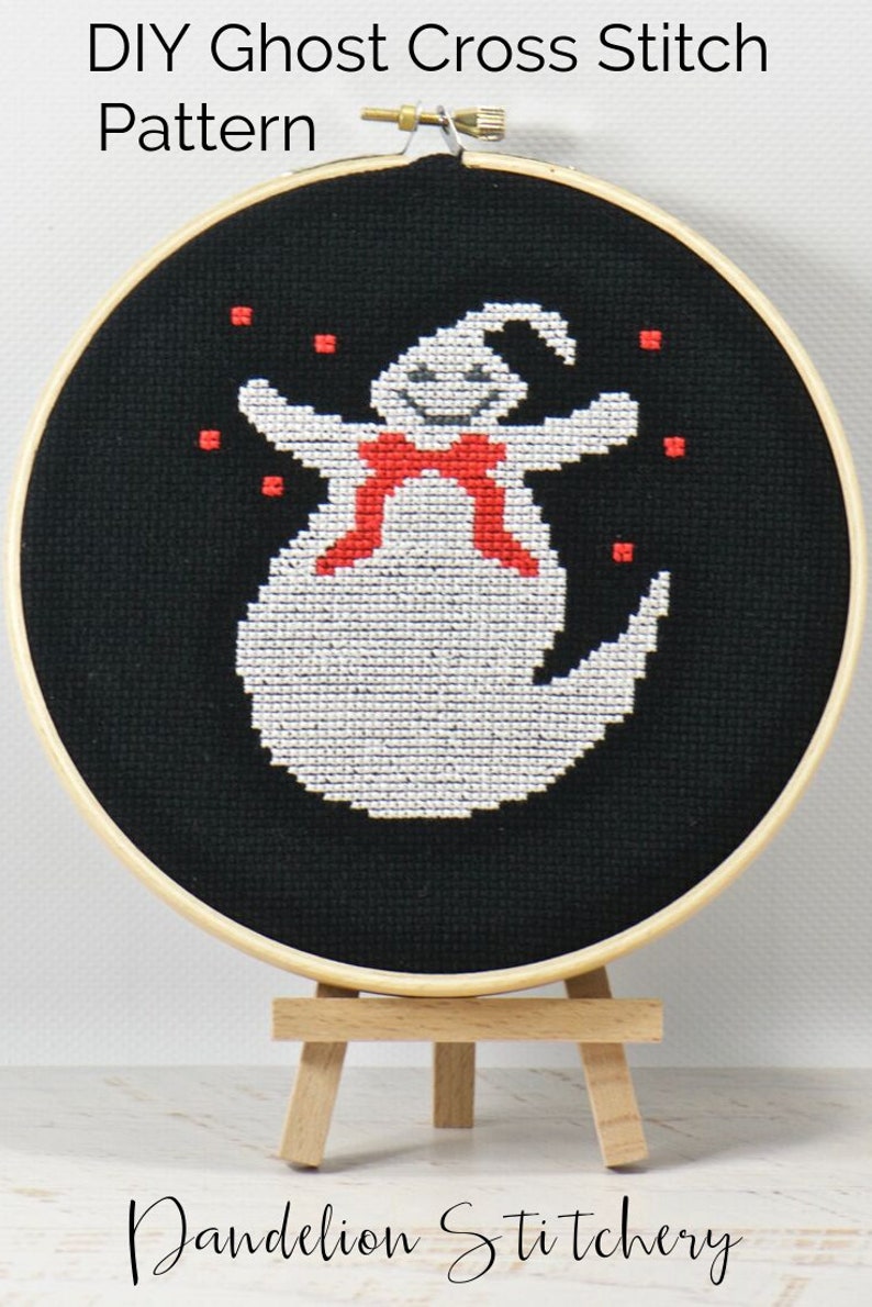 Halloween Cute Ghost Counted Cross Stitch PDF Pattern, Trick or Treat, Beginner Embroidery Pattern, Spooky Creepy Decor, Cross Stitch DIY image 2