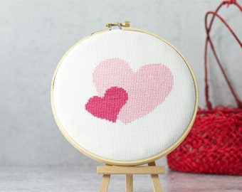 Valentines Day Decor, Easy Cross Stitch Pattern, Modern Heart, Geometric Pink Hearts, DIY Craft Pattern, Beginner Gift, Instant Download