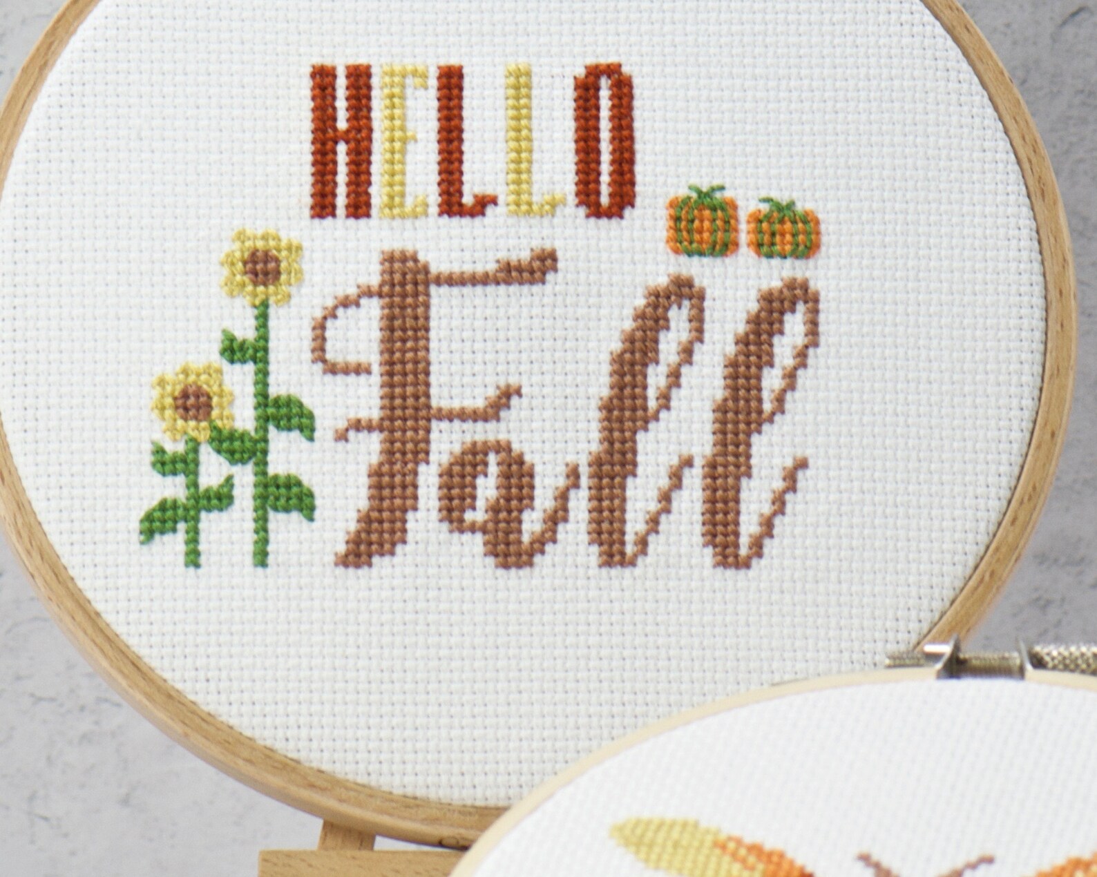 Hello Fall Cross Stitch Pattern - Autumn Season Pumpkins Sunflowers ...