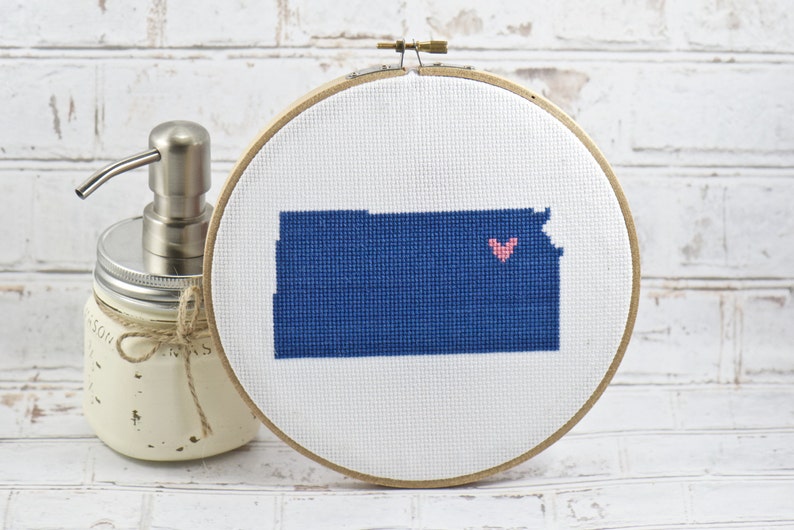 Kansas State Cross Stitch. United States Map. State Pride Etsy