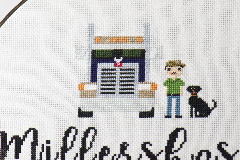 Truck Stop Driver Gift for Boyfriend Men Custom Trucking Gift Stitch Portrait Personalized 18 Wheeler Business Company Logo Sign