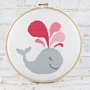 Baby Whale Cross Stitch INSTANT DOWNLOAD, Kid&#39;s Room Wall Art, Nursery Decor, Whimsical Art, DIY Home Decor, Fish Crafts, Easy Cross Stitch
