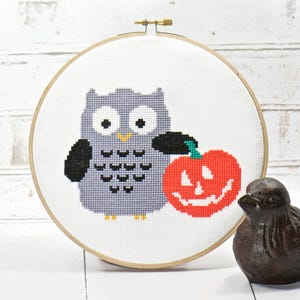 Funny Owl Cross Stitch. Modern Owl Pattern. Fall Craft Ideas. DIY Hoop Art. Halloween Decorations. DIY Hand Embroidery. DIY Halloween Ideas image 6