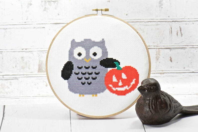 Funny Owl Cross Stitch. Modern Owl Pattern. Fall Craft Ideas. DIY Hoop Art. Halloween Decorations. DIY Hand Embroidery. DIY Halloween Ideas image 6