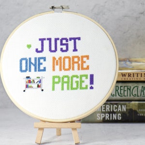 Bibliothecaris lezen Cross Stitch patroon - boek winkelwagen geteld Cross Stitch Instant Download - nog maar één pagina leraar cadeau