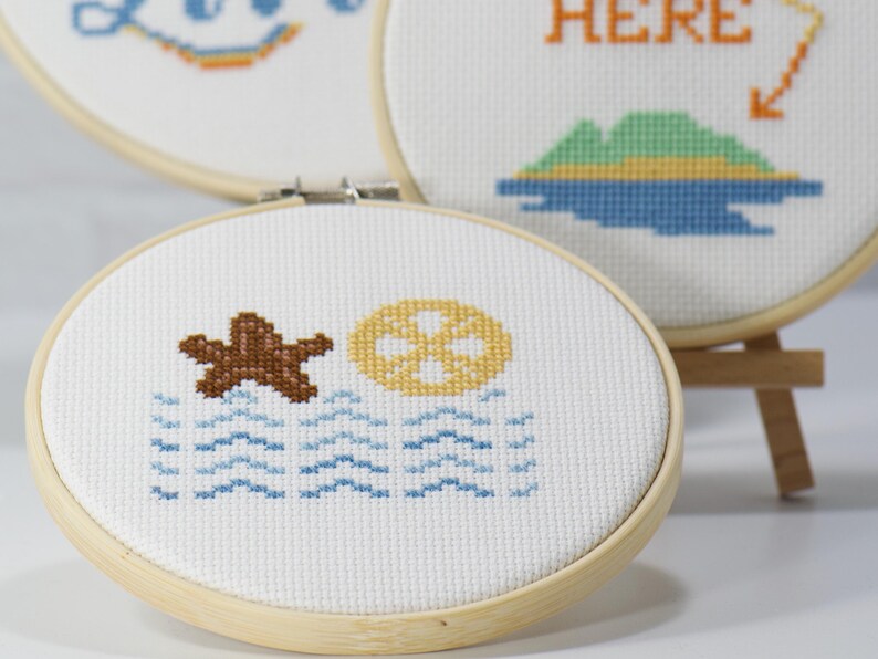 Beach & Seashell Cross Stitch Patterns Bundle: Ocean Vacation Designs ...