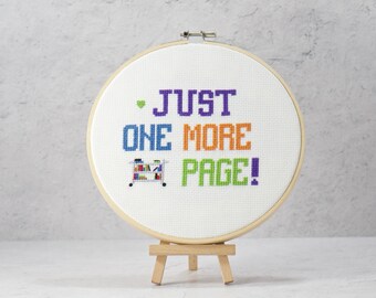 Just One More Page Cross Stitch Pattern - Librarian Teacher Reading Gift - Book Cart Counted Cross Stitch Instant Download