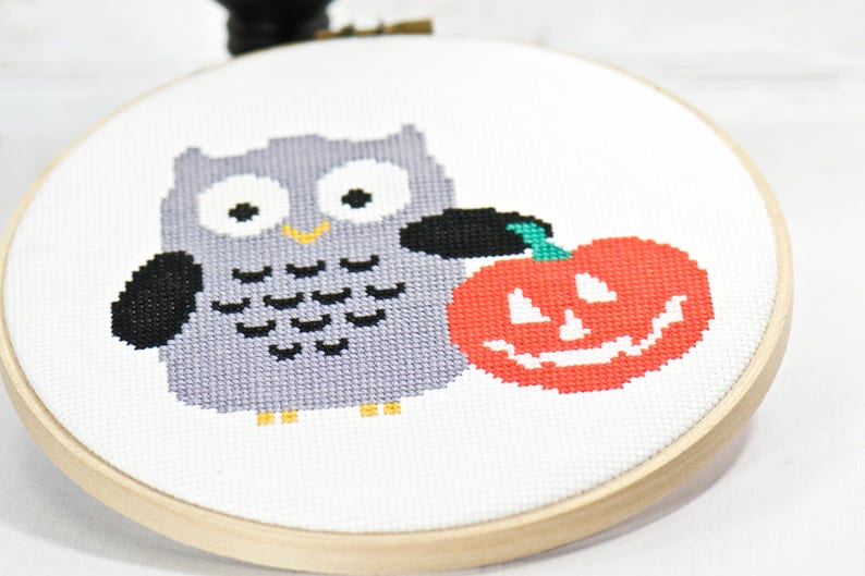 Funny Owl Cross Stitch. Modern Owl Pattern. Fall Craft Ideas. DIY Hoop Art. Halloween Decorations. DIY Hand Embroidery. DIY Halloween Ideas image 3