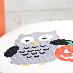 Funny Owl Cross Stitch. Modern Owl Pattern. Fall Craft Ideas. DIY Hoop Art. Halloween Decorations. DIY Hand Embroidery. DIY Halloween Ideas image 7