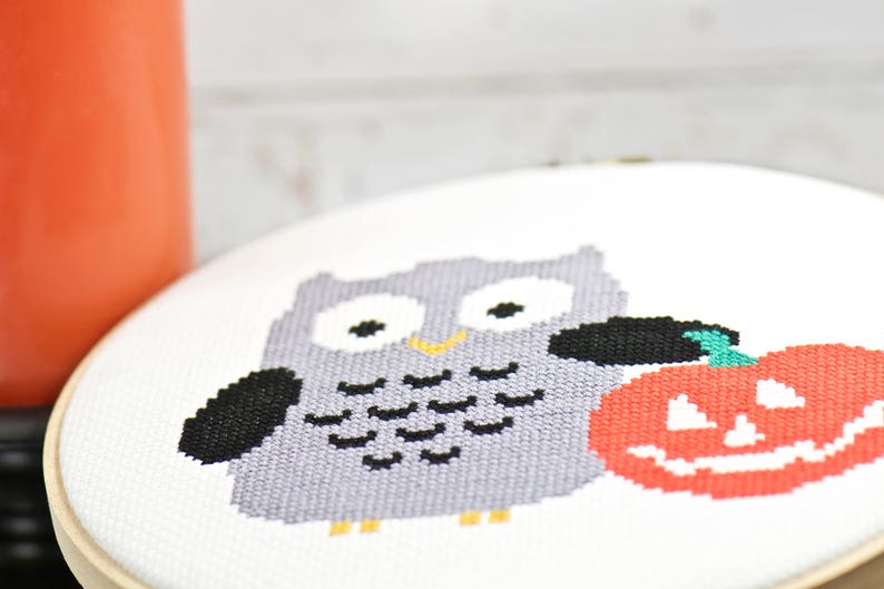 Funny Owl Cross Stitch. Modern Owl Pattern. Fall Craft Ideas. DIY Hoop Art. Halloween Decorations. DIY Hand Embroidery. DIY Halloween Ideas image 7