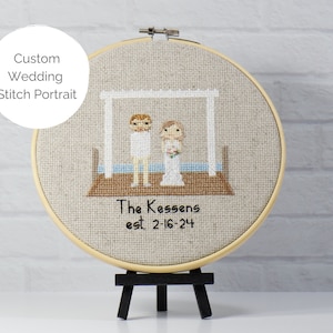 Custom Wedding Keepsake Portrait - Personalized Embroidery Wedding Gift - Cross Stitch Anniversary Hoop Art - Handmade Gift for Couple