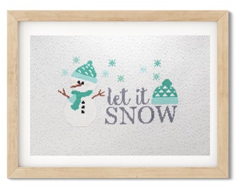 Let It Snow Cross Stitch Pattern, Snowman Embroidery Instant Download, Winter Counted Cross Stitch Design, Modern Cross Stitch