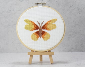 Easy Butterfly Counted Cross Stitch Pattern - Autumn Monarch - Instant Digital PDF Download - Modern Hand Embroidery